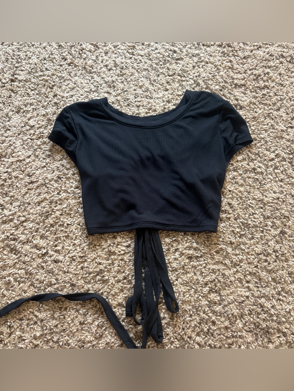 Offline by Aerie Black Short Sleeve Seamless Ribbed Crop Top Size Women’s XS